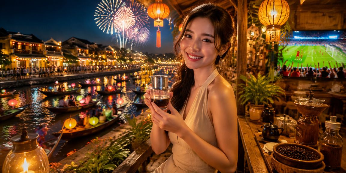 Người dùng theo dõi kết quả cá cược tại quán cà phê Hội An