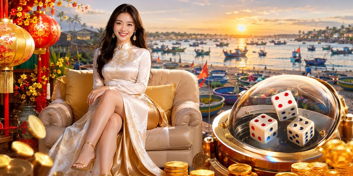 Người phụ nữ trong trang phục áo dài tham gia trò chơi Tài Xỉu xúc xắc tại Mũi Né